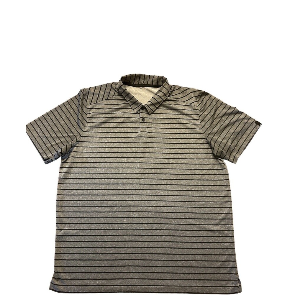 Oakley Polo Men's size Large Grey and Black Striped Polyester Stretch